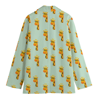Giraffe With Glasses Pattern Print Women's Cotton Blazer