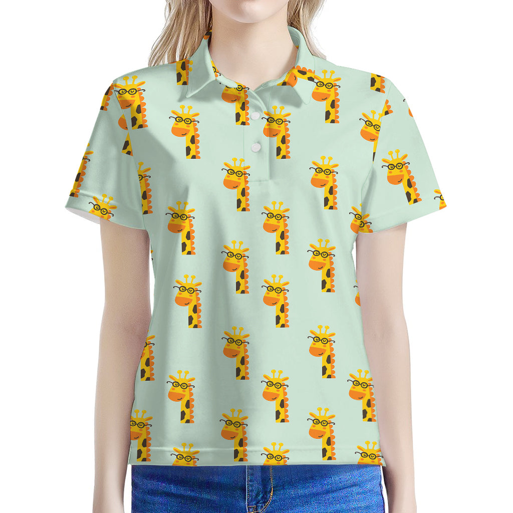Giraffe With Glasses Pattern Print Women's Polo Shirt