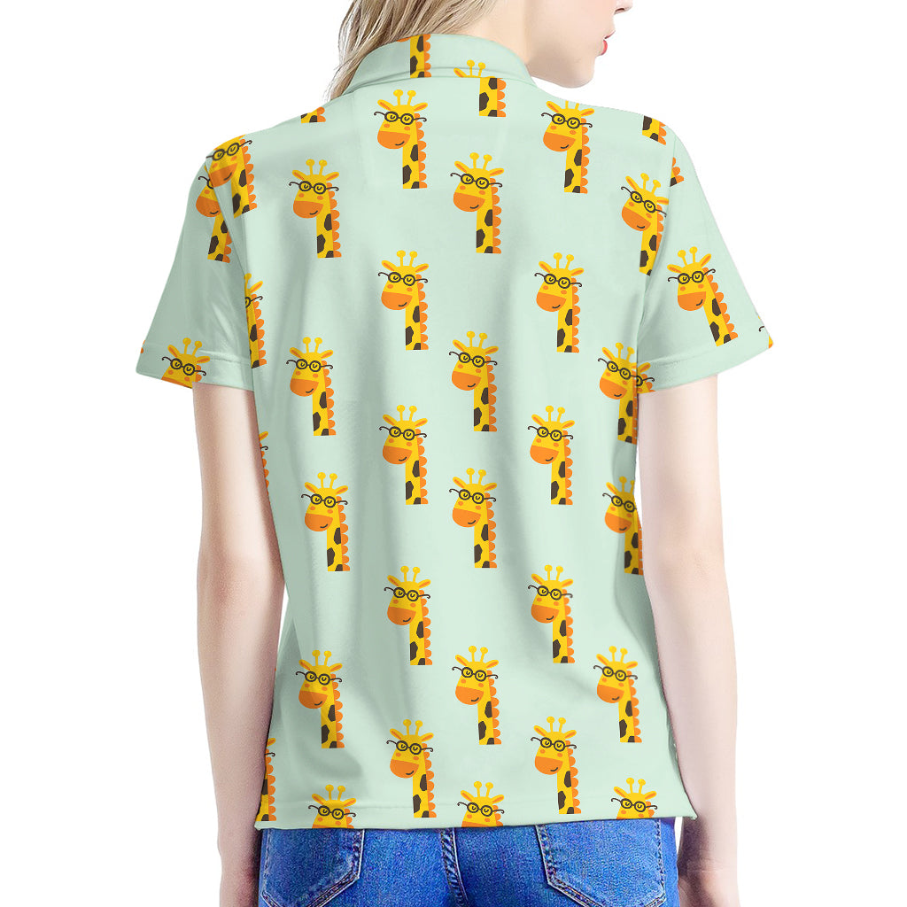 Giraffe With Glasses Pattern Print Women's Polo Shirt