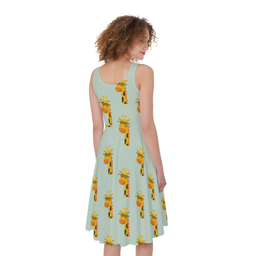 Giraffe With Glasses Pattern Print Women's Sleeveless Dress