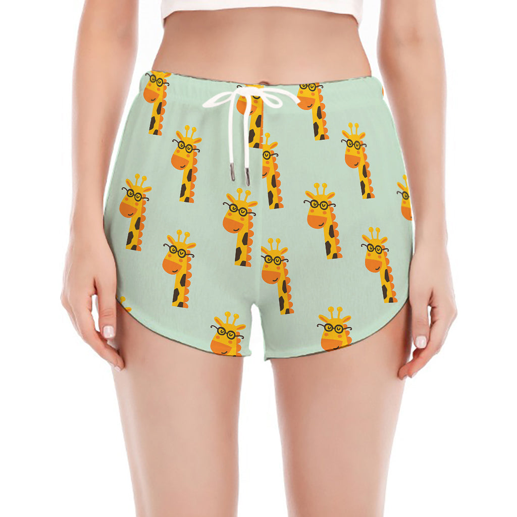 Giraffe With Glasses Pattern Print Women's Split Running Shorts