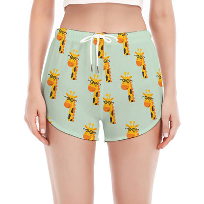 Giraffe With Glasses Pattern Print Women's Split Running Shorts