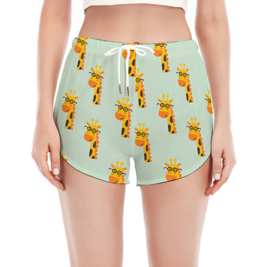 Giraffe With Glasses Pattern Print Women's Split Running Shorts