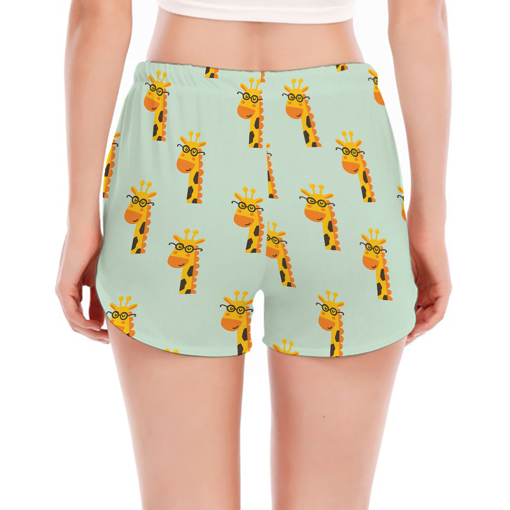 Giraffe With Glasses Pattern Print Women's Split Running Shorts