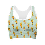 Giraffe With Glasses Pattern Print Women's Sports Bra