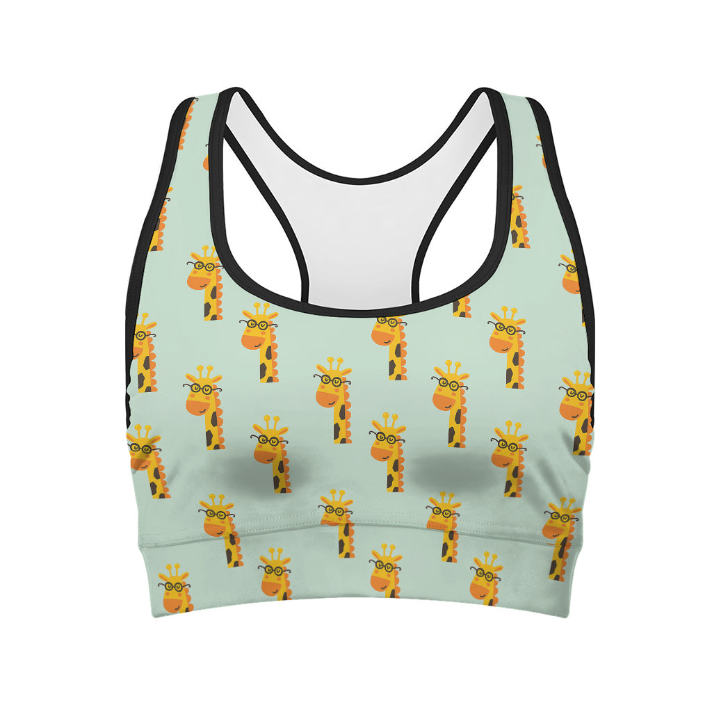 Giraffe With Glasses Pattern Print Women's Sports Bra