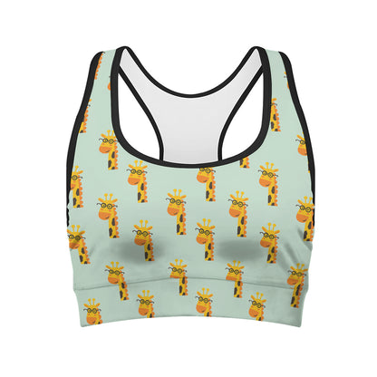 Giraffe With Glasses Pattern Print Women's Sports Bra