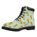 Giraffe With Glasses Pattern Print Padded Collar Lace Up Boots