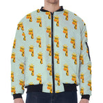 Giraffe With Glasses Pattern Print Zip Sleeve Bomber Jacket
