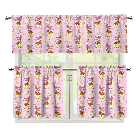 Giraffe With Scarf Pattern Print 3 Piece Kitchen Curtains