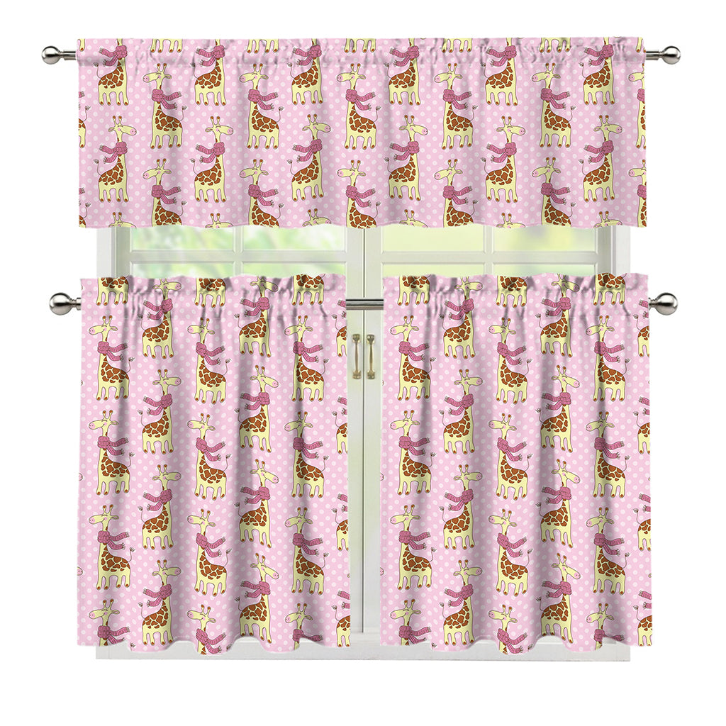 Giraffe With Scarf Pattern Print 3 Piece Kitchen Curtains