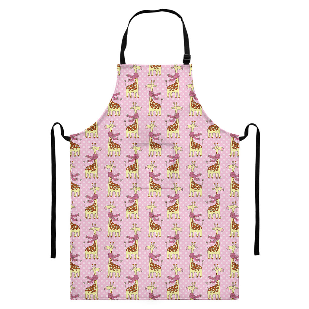 Giraffe With Scarf Pattern Print Bib Apron With Pocket