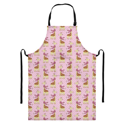 Giraffe With Scarf Pattern Print Bib Apron With Pocket