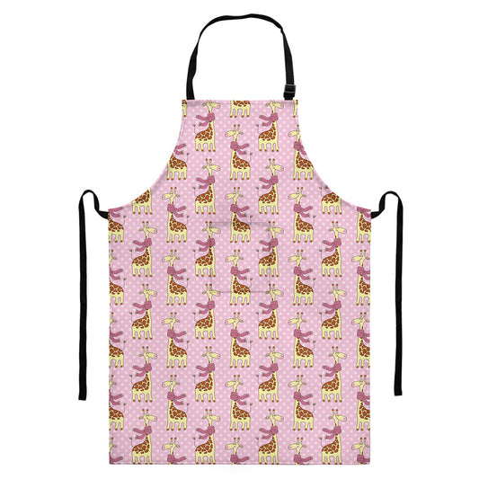 Giraffe With Scarf Pattern Print Bib Apron With Pocket