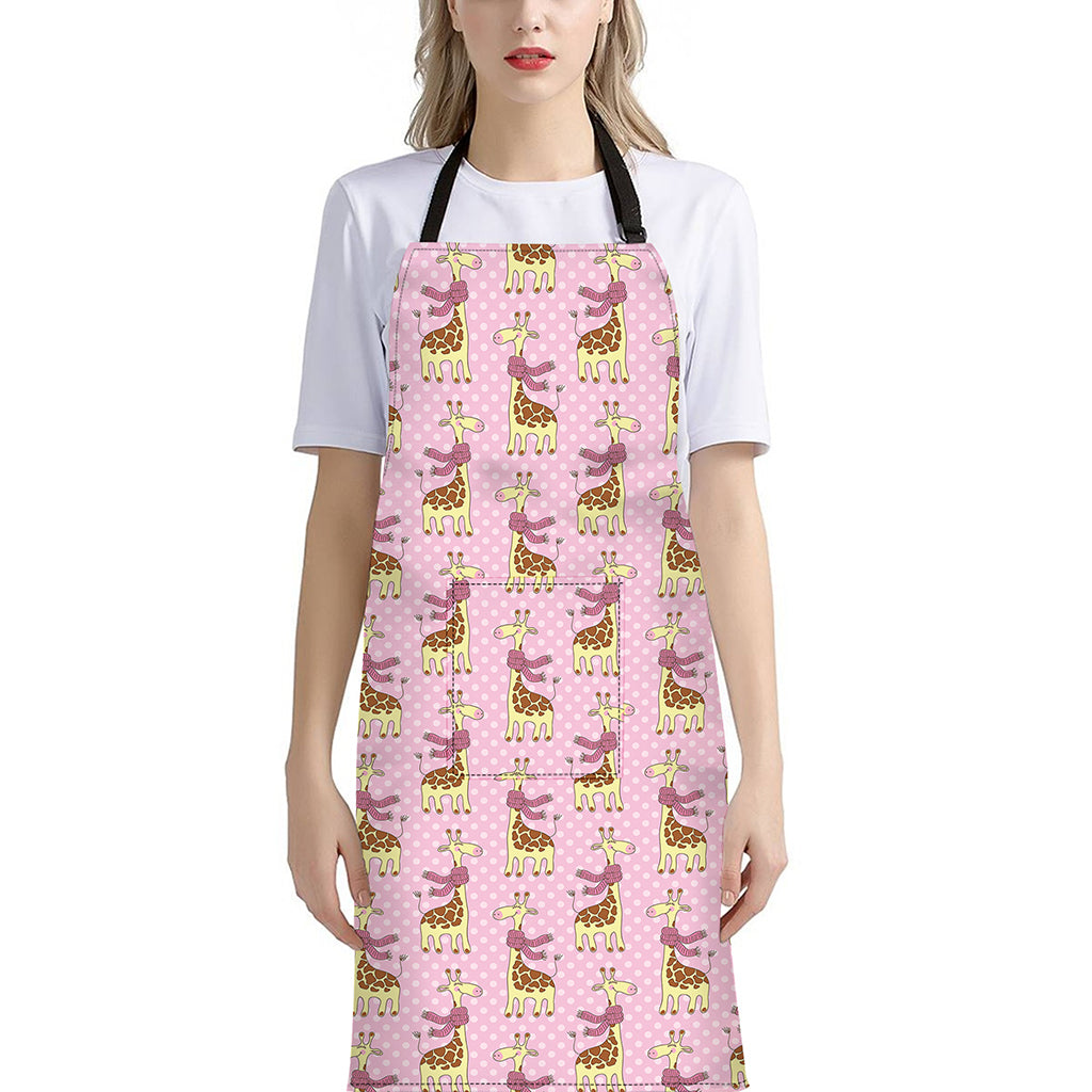 Giraffe With Scarf Pattern Print Bib Apron With Pocket