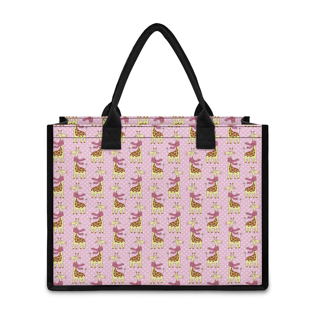 Giraffe With Scarf Pattern Print Canvas Tote Bag