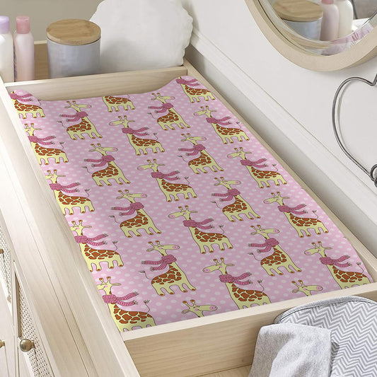Giraffe With Scarf Pattern Print Changing Pad Cover