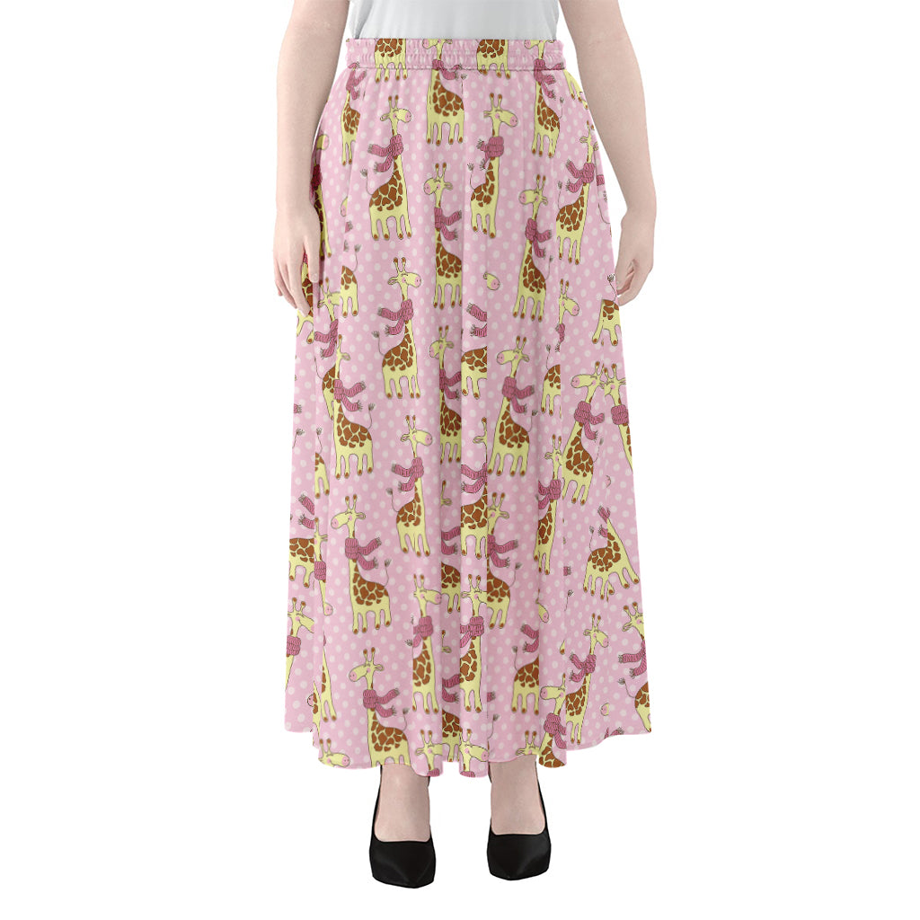 Giraffe With Scarf Pattern Print Chiffon Maxi Skirt