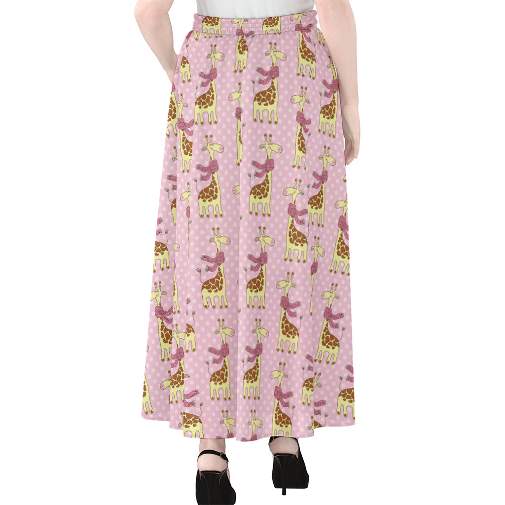 Giraffe With Scarf Pattern Print Chiffon Maxi Skirt