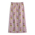Giraffe With Scarf Pattern Print Cotton Front Slit Maxi Skirt