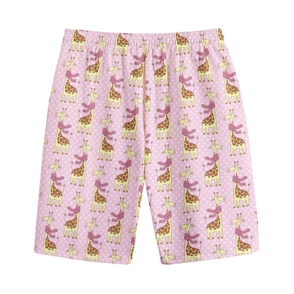 Giraffe With Scarf Pattern Print Cotton Shorts