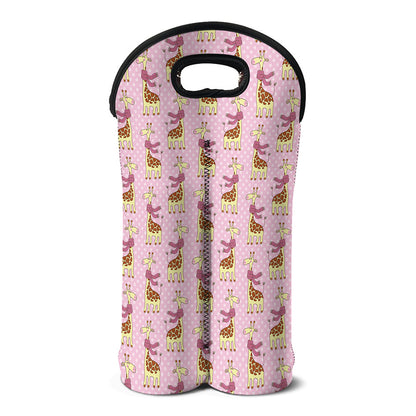 Giraffe With Scarf Pattern Print Double Neoprene Wine Tote