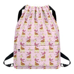 Giraffe With Scarf Pattern Print Drawstring Backpack
