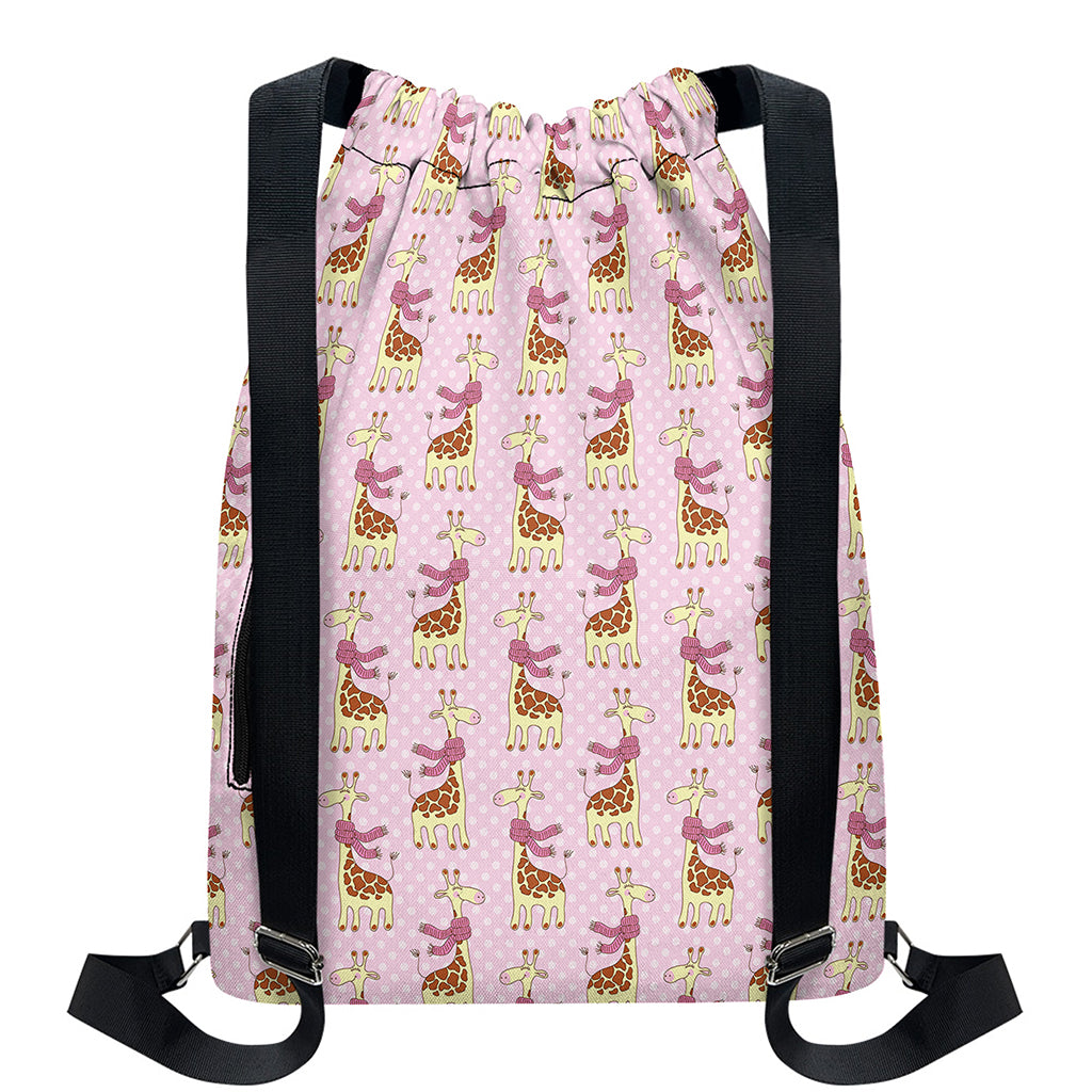 Giraffe With Scarf Pattern Print Drawstring Backpack