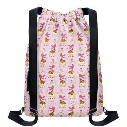 Giraffe With Scarf Pattern Print Drawstring Backpack