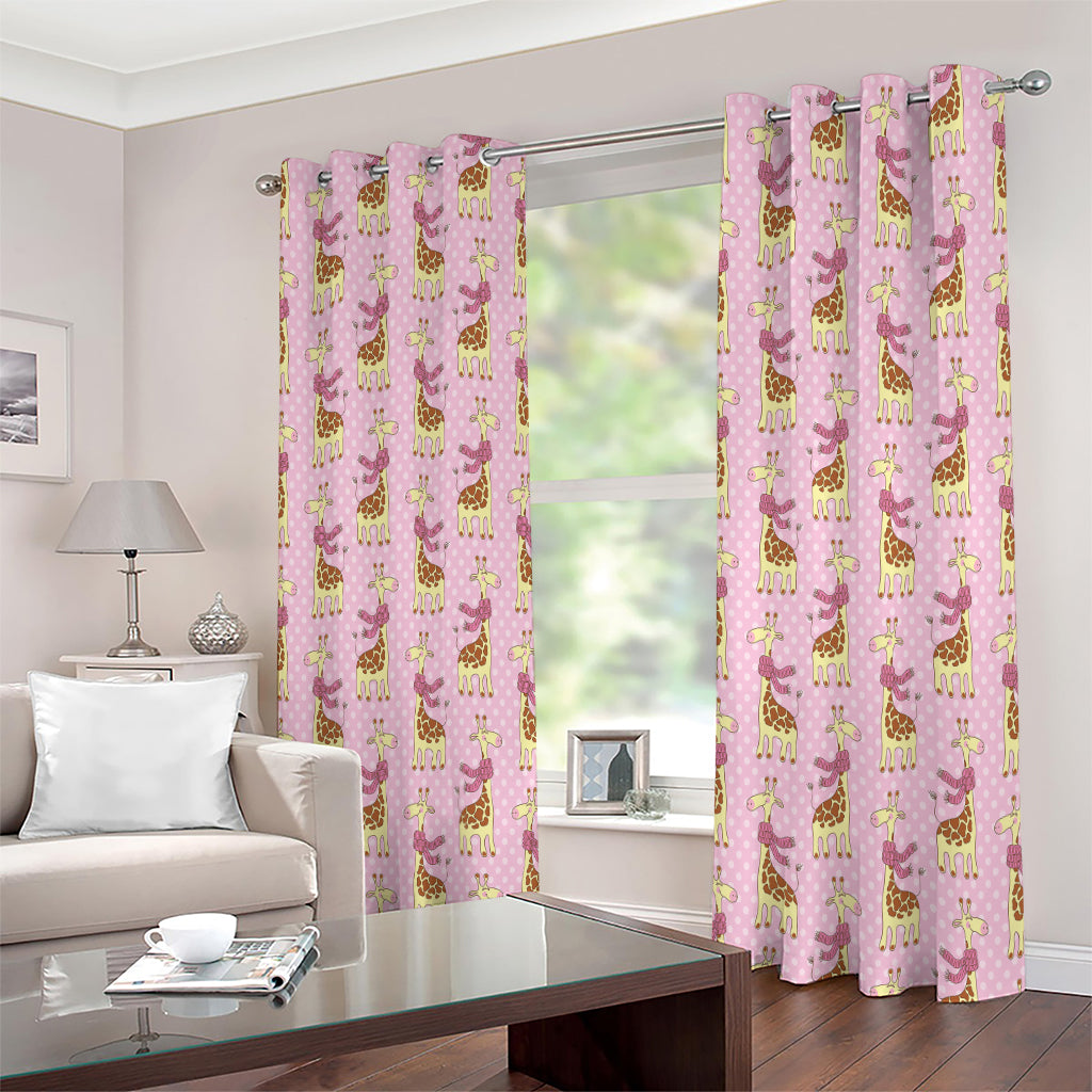 Giraffe With Scarf Pattern Print Extra Wide Grommet Curtains