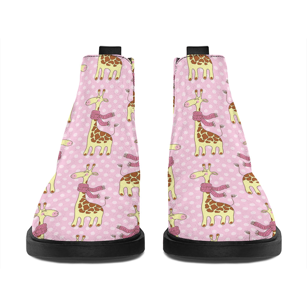 Giraffe With Scarf Pattern Print Flat Ankle Boots