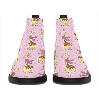 Giraffe With Scarf Pattern Print Flat Ankle Boots