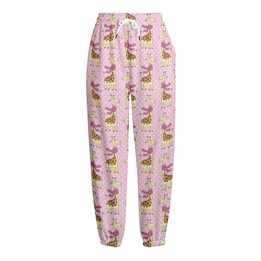 Giraffe With Scarf Pattern Print Fleece Lined Knit Pants