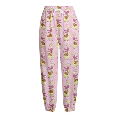 Giraffe With Scarf Pattern Print Fleece Lined Knit Pants