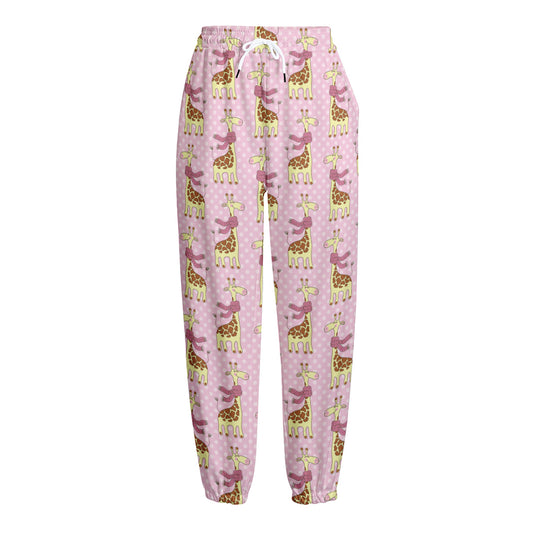 Giraffe With Scarf Pattern Print Fleece Lined Knit Pants