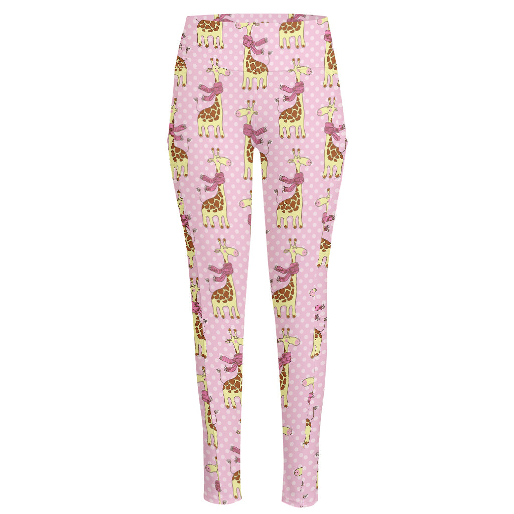 Giraffe With Scarf Pattern Print High-Waisted Pocket Leggings