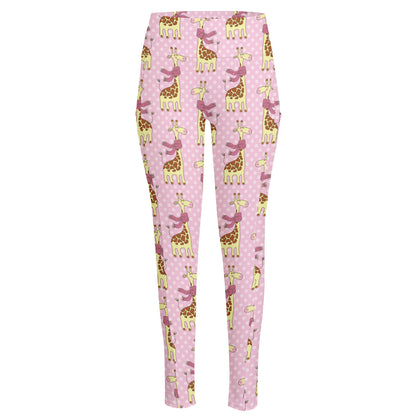 Giraffe With Scarf Pattern Print High-Waisted Pocket Leggings