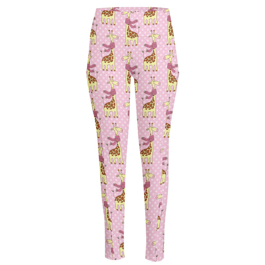 Giraffe With Scarf Pattern Print High-Waisted Pocket Leggings