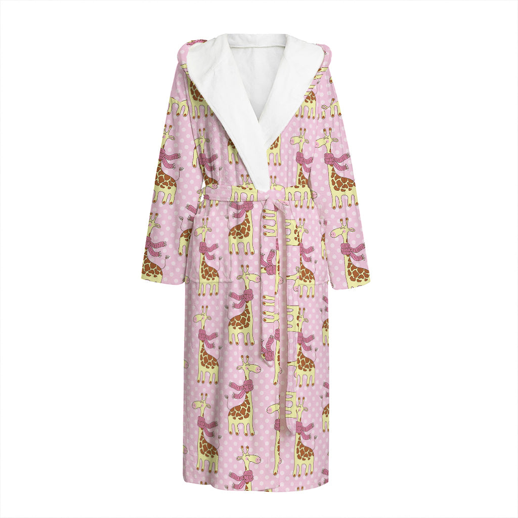 Giraffe With Scarf Pattern Print Hooded Bathrobe