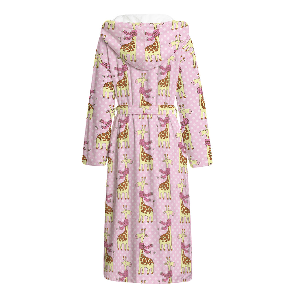 Giraffe With Scarf Pattern Print Hooded Bathrobe