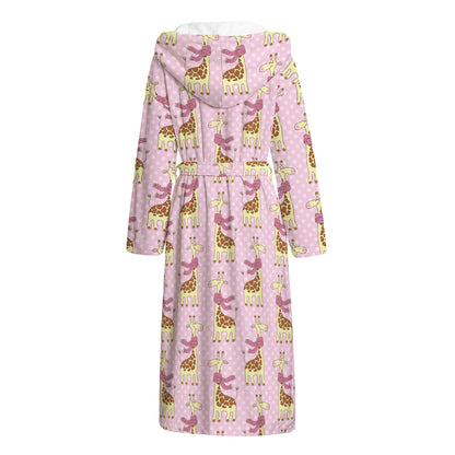 Giraffe With Scarf Pattern Print Hooded Bathrobe