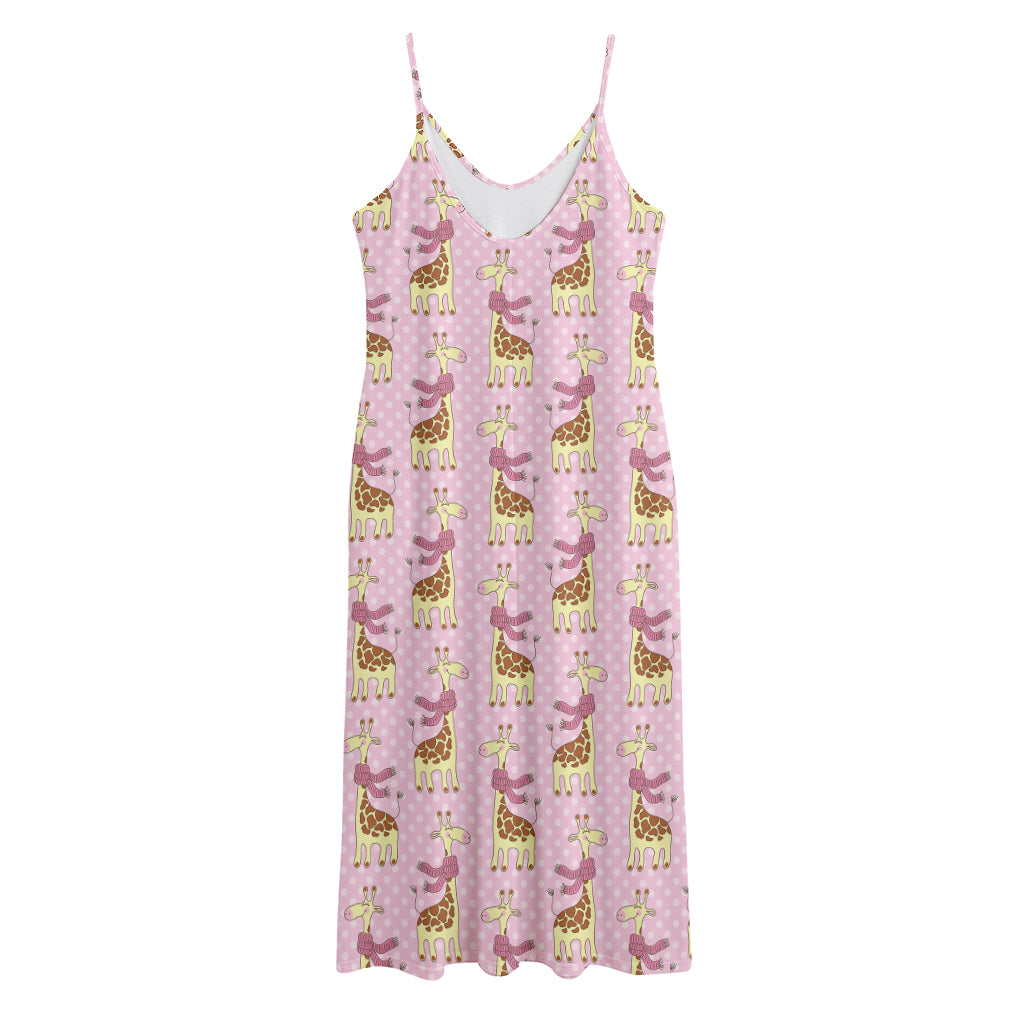 Giraffe With Scarf Pattern Print Jersey Midi Cami Dress