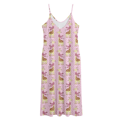 Giraffe With Scarf Pattern Print Jersey Midi Cami Dress