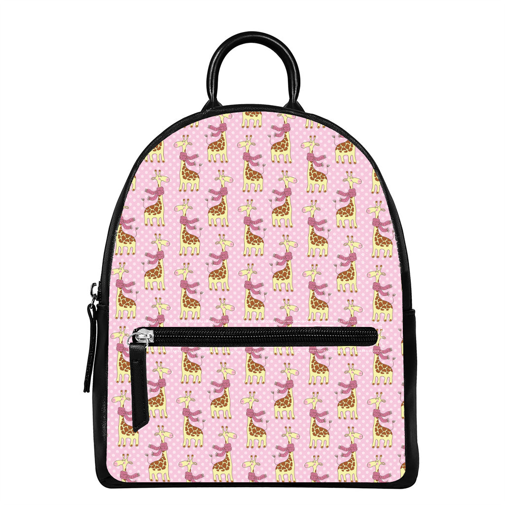Giraffe With Scarf Pattern Print Leather Backpack