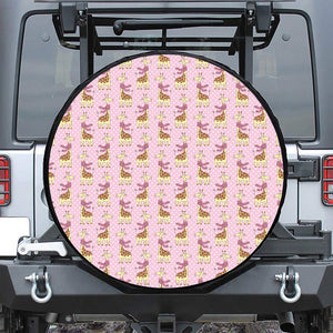 Giraffe With Scarf Pattern Print Leather Spare Tire Cover