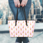 Giraffe With Scarf Pattern Print Leather Tote Bag