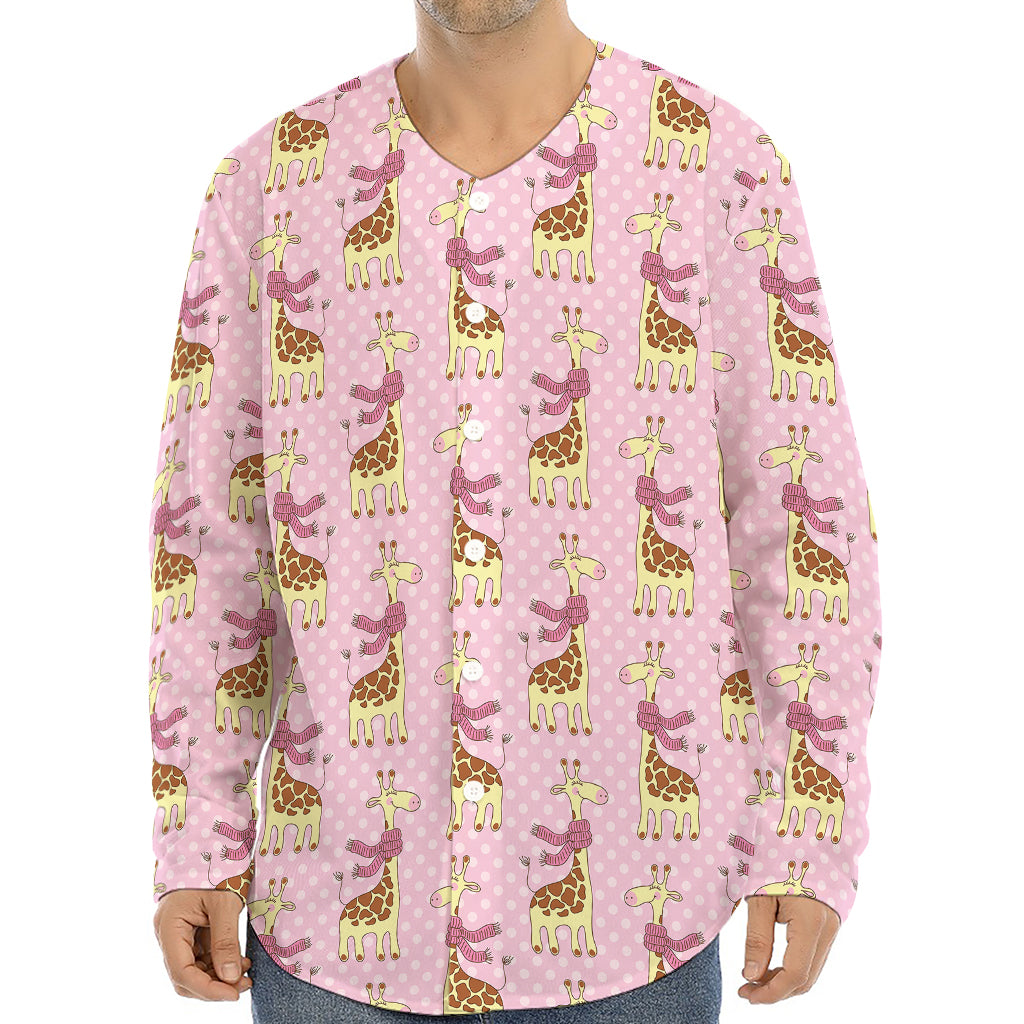 Giraffe With Scarf Pattern Print Long Sleeve Baseball Jersey