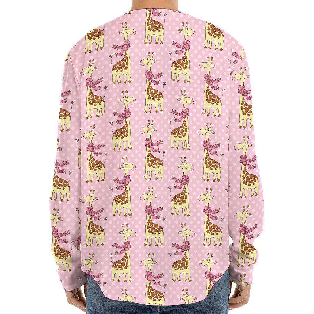 Giraffe With Scarf Pattern Print Long Sleeve Baseball Jersey