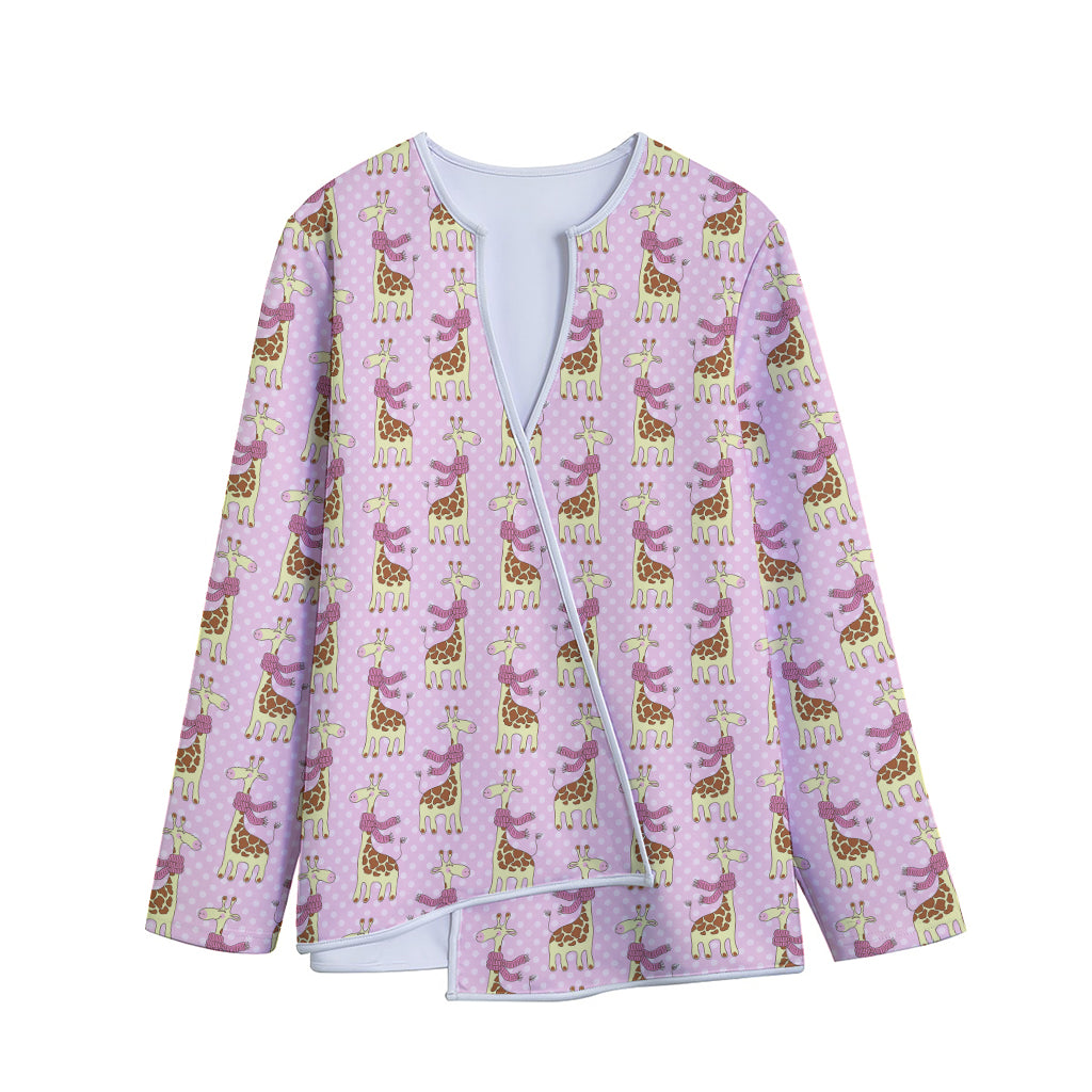 Giraffe With Scarf Pattern Print Long Sleeve Short Coat