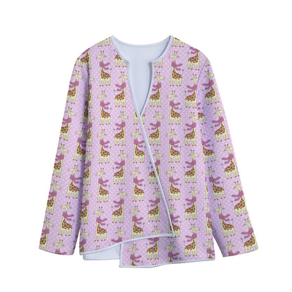 Giraffe With Scarf Pattern Print Long Sleeve Short Coat